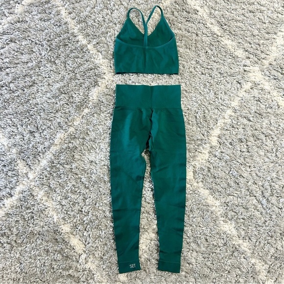 Set Active Power Ribbed V Bra sz M & Power Leggings sz S in Green - Picture 5 of 7